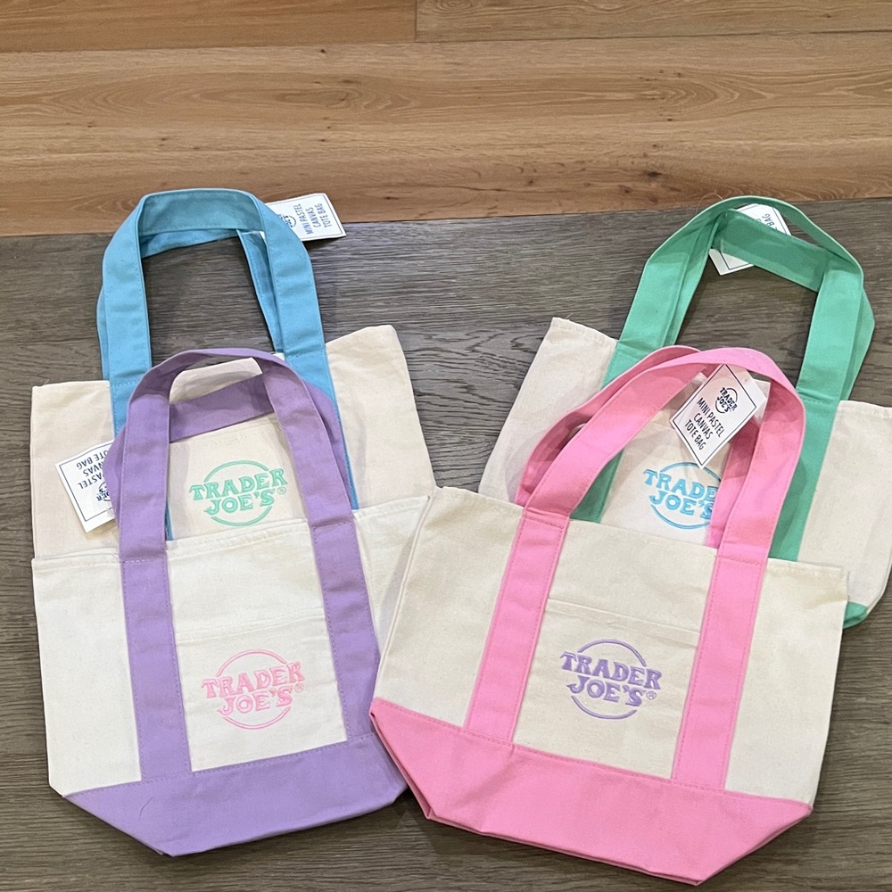 Trader Joe’s Mini Pastel Canvas Tote Bag - 4 bags seen in photo